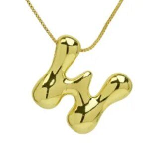 14k Gold Plated Chunky Balloon Bubble Initial Charm Pendant Necklace - Letter W